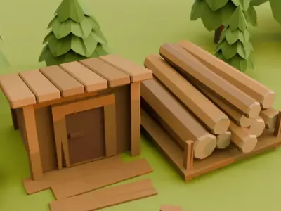 Low Poly Forest Lumber Camp Stylized 3D Environment Pack Free low-poly 3D model