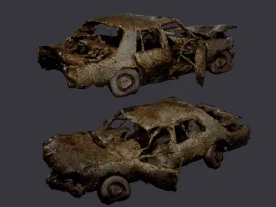 Apocalyptic Damaged Destroyed Vehicle Car Game Ready 15 Low-poly 3D model