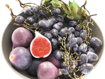 bowl of figs and black grapes 3D model