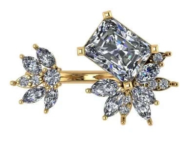 flower shape open concept with elongated radiant luxury ring  3D print model