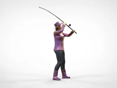 N3 standing Fisher woman with fishing rod 3D print model