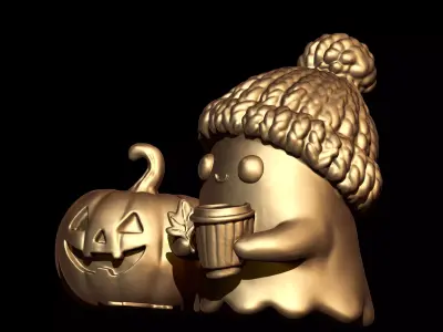 Cute Ghost Drinking Coffee and Jack o Lantern 3D print model