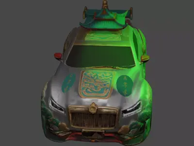 Car decorated with Chinese traditional stuff for cartoon Low-poly 3D model