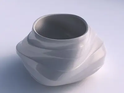 Bowl twisted elipse with smooth horizontal ribbons 3D print model