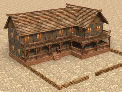 Textured medieval village house Low-poly 3D model