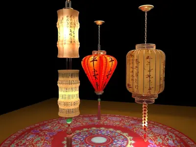 Chinese  red lantern  3D model 2