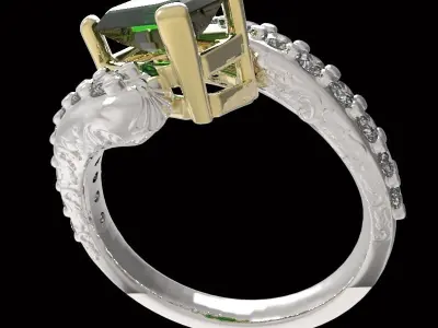 engraving crossed arms ring emerald cut gem with diamonds  3D print model