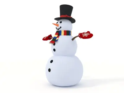 Snowman wearing hat and gloves 3D model