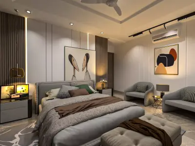 Modern Luxury Bedroom Interior Contemporary Design 3D Render 3D model