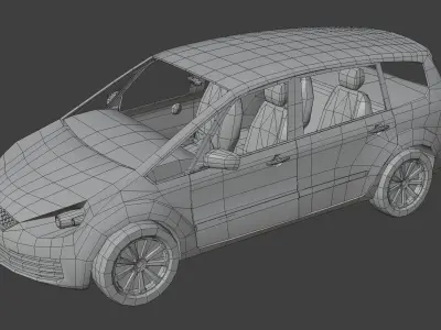 Generic Minivan Car With Interior Lowpoly 3D Model Low-poly 3D model