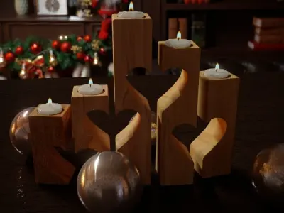 New Year wooden candlesticks lightning 3D model