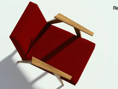 Retro Red Fabric Armchair 3D model
