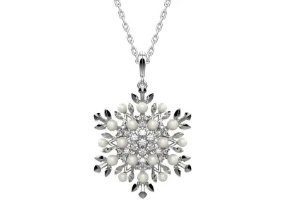 Pendant-159 snowflake necklace with pearls and diamonds 3D print model