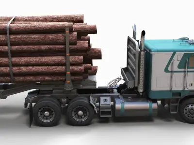 Freightliner FLT 1990 logtruck Low-poly 3D model