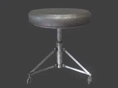 Old Stool with Wheels PBR Low-poly 3D model