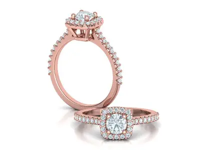 Cushion Halo Engagement Ring  5mm Round stone 3dprint model  3D print model