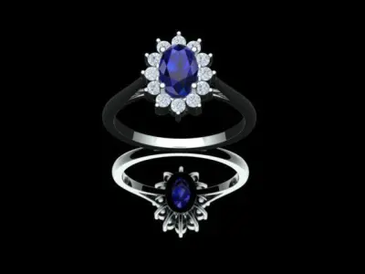 Lady D Ring with Diamond and Precious Gemstone 3D print model