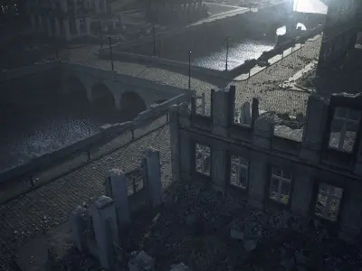 Ruins after the war Low-poly 3D model