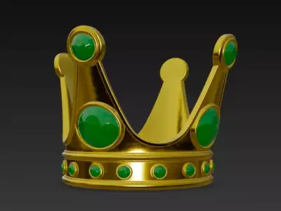 Golden Crown with Emerald Gems 3D model