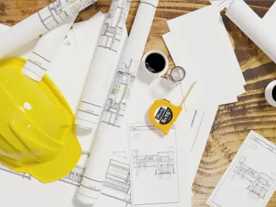 artchitectural scene includes contruction helment tape measure  Low-poly 3D model