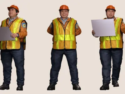High-Quality 3D Construction Foreman Character Model Low-poly 3D model
