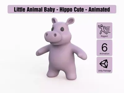 Little animal baby - Hippo cute - Animated  Low-poly 3D model