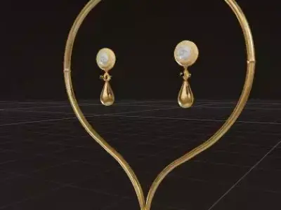 Elegance in Gold Diamond Necklace and Earrings Set 3D print model