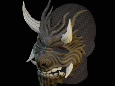 Oni Mask 2 Demon Horn Full Face 3D print model