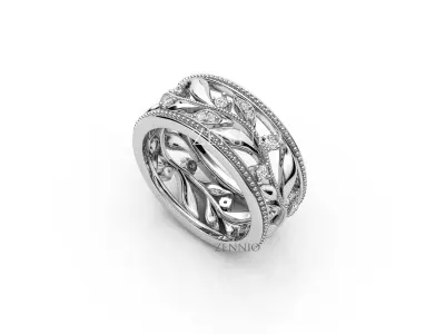 ZR002 rose gold band with diamonds and leaves 3D print model