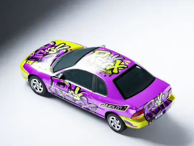 Classic Low Poly Sedan Car with Street Livery Game Ready Asset Low-poly 3D model