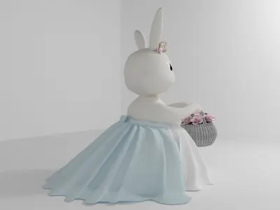 Adorable Spring Bunny with Flower Basket - Production Ready 3D model