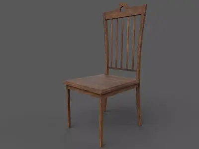 Wooden chair Low-poly 3D model 6
