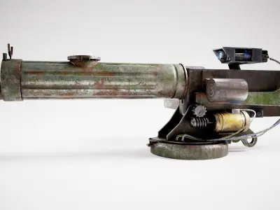 Machinegun  post-apocalypse turret Maxim  da1 rf1 Low-poly 3D model