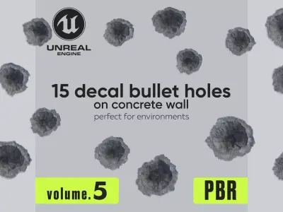 15 Bullet Hole Decals Pack on Concrete Wall 5 Texture