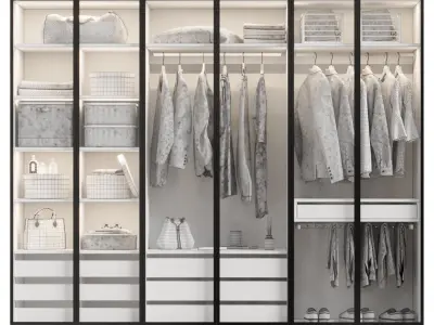 Wardrobe with clothes with glass doors 3D model