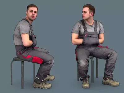Foreman in Overalls Sitting 3D model
