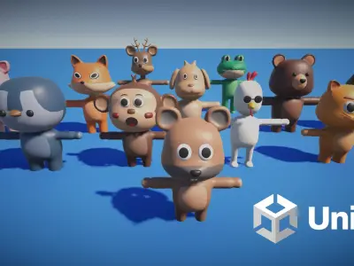 Rigged Animal Character Asset Pack Low poly Low-poly 3D model