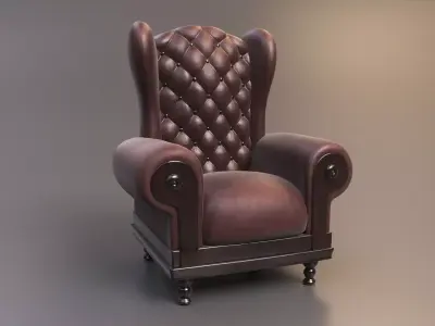Leather Fancy Vintage Arm Chair Couch 3D model