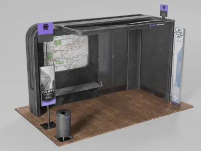 Modern Bus Stop Low-poly 3D model