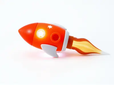Cartoon Rocket Nightlight with Illuminators and Smoky Trail Low-poly 3D model