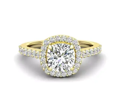 Luxury Engagement Diamond ring qushion 3D print model