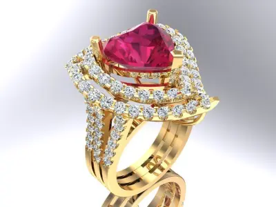 Gemstone rings - Heart stone ring - Diamond rings 3D print model