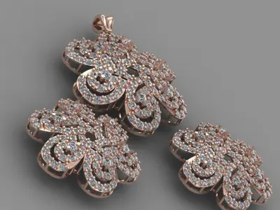  Rose Gold Diamond Pendant set 3D Print Model 3D print model