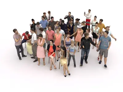  40x Crowds Scanned Casual 12 Summer Cafe Sitting People Low-poly 3D model