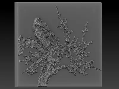 Birdd bird on branch 3D print model