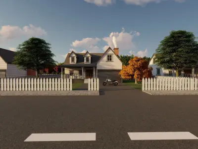 3D Villa 7 Model house with motorcycle parked in front 3D model