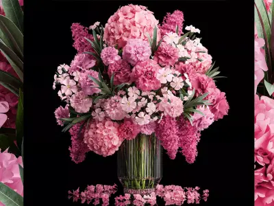 Solemn bouquet of pink flowers vase lilac hydrangea 337 3D model