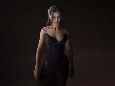 Realistic Female Character  Evening Black Dress Fully Rigged Low-poly 3D model