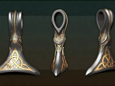 Viking hammer pendant with celtic ornament 3D print model