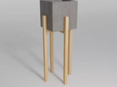 Plant pot with wooden legs 3D model